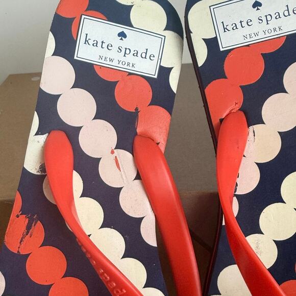 KATE SPADE New York Fifi Navy Orange Polka Dot Women Flip Flops  - SZ 8 - Picture 6 of 10
